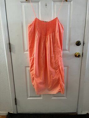 J.Crew Woman's Neon Coral Summer Vacation Festival Pintuck Midi Dress Sz 16